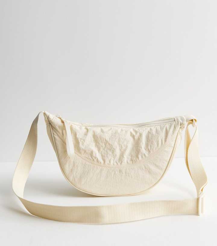 Cream Plain Curved Crossbody Bag