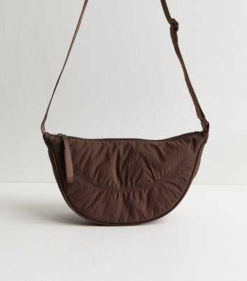 Dark Brown Plain Curved Crossbody Bag