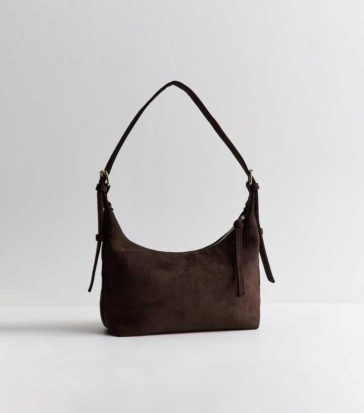Dark Brown Faux Suede Slouchy Shoulder Bag