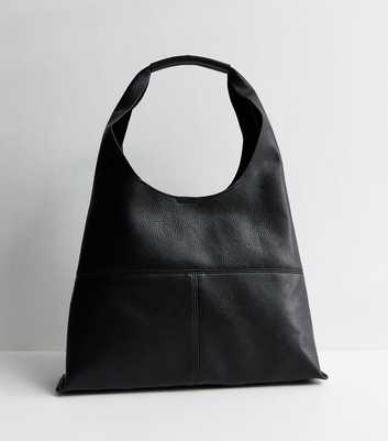Black Faux Leather Panelled Hobo Shoulder Bag