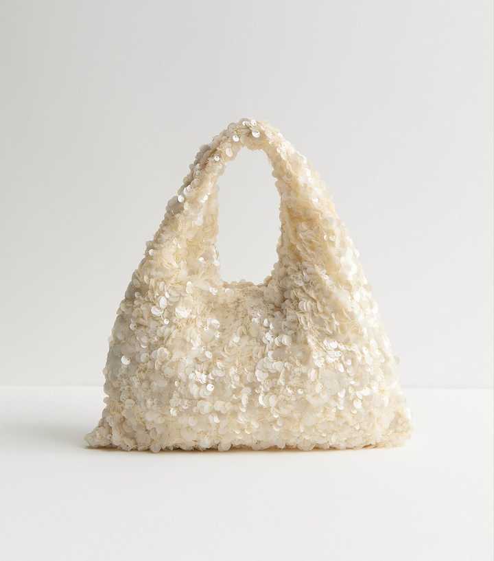 Cream Sequinned Grab Bag
