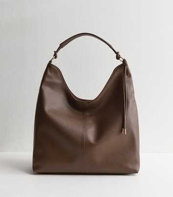 Dark Brown Faux Leather Tassel Hobo Tote Bag