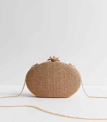 Stone Raffia Look Flower Clasp Box Clutch