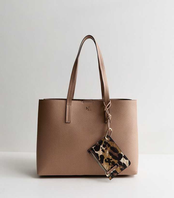Camel Faux Leather Triple Compartment Tote Bag