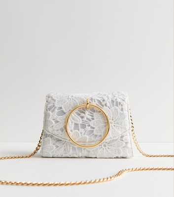White Broderie Anglaise Ring Handle Crossbody Bag