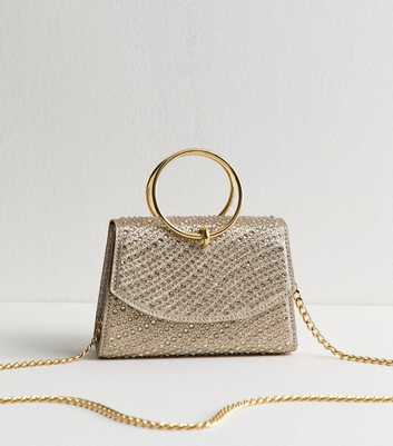 Gold Diamanté Embellished Round Top Handle Bag