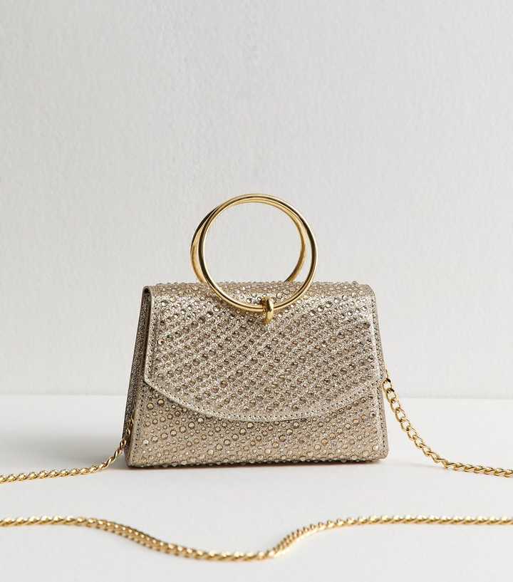 Gold Diamant?� Embellished Round Top Handle Bag