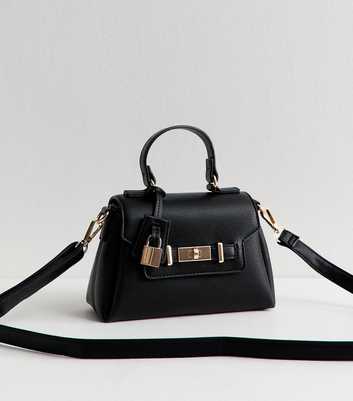 Black Mini Faux Leather Turn Lock Crossbody Bag