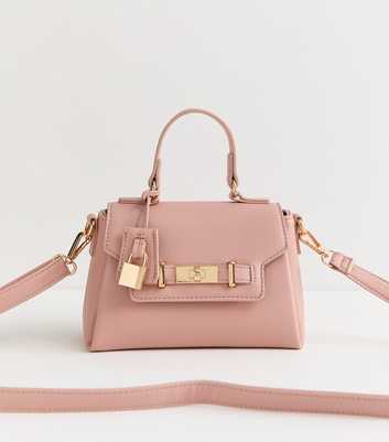 Light Pink Mini Faux Leather Turn Lock Crossbody Bag