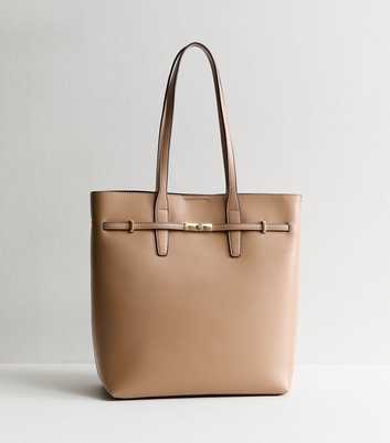 Mink Faux Leather Belted Tote Bag