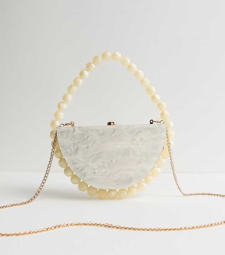 Cream Pearl Effect Box Clutch