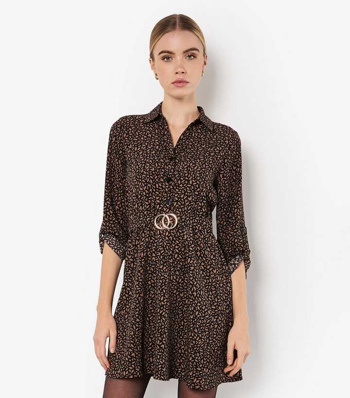 Apricot Brown Petal Circle Belt Dress