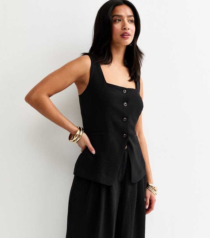Petite Black Square Neck Waistcoat