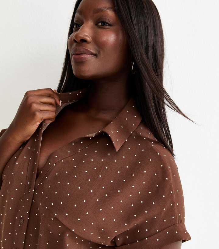 Curves Brown Spot Print Shirt