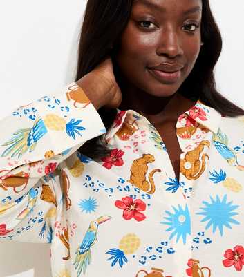 Curves Cream Animal and Flower Print Shirt