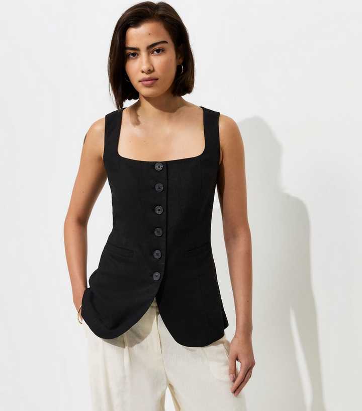 Black Linen Rich Thick Strap Waistcoat