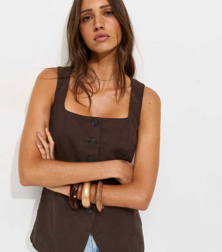 Dark Brown Linen Rich Thick Strap Waistcoat