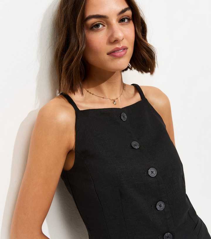 Black Linen Rich Thin Strap Waistcoat