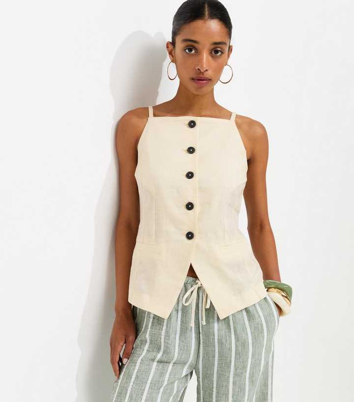 White Linen Rich Thin Strap Waistcoat