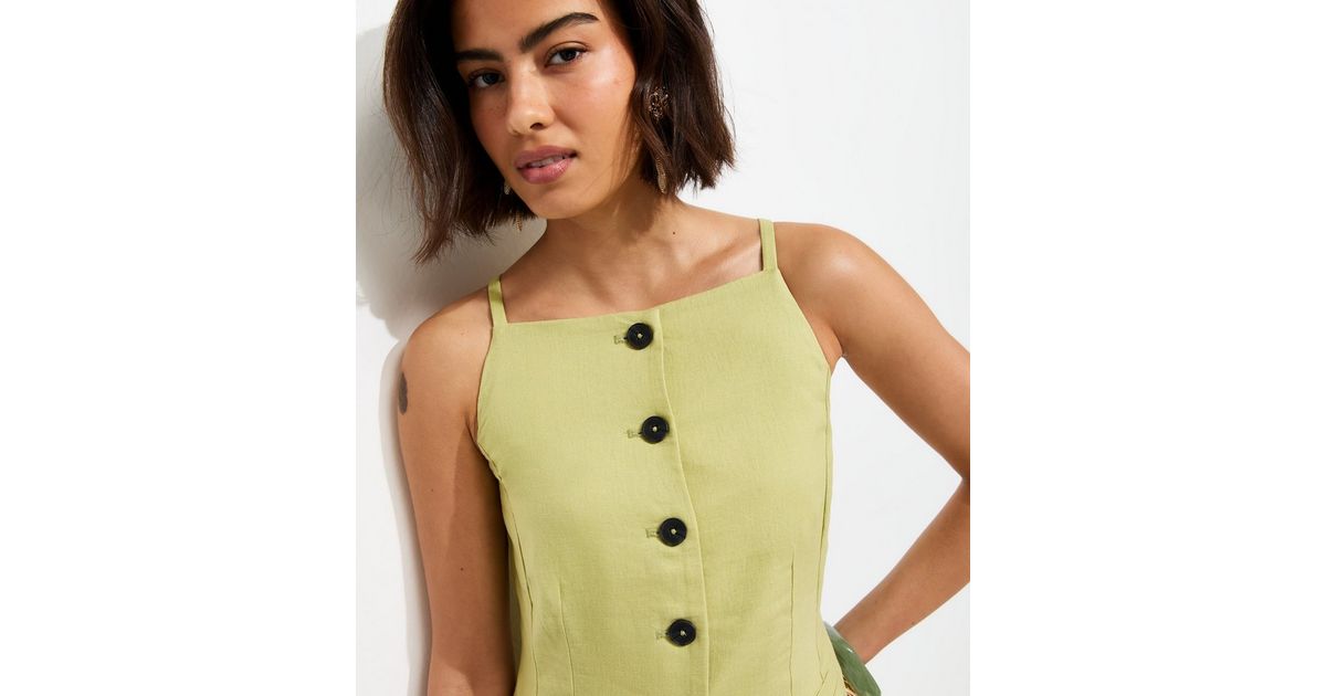 Light Green Linen Rich Thin Strap Waistcoat | New Look