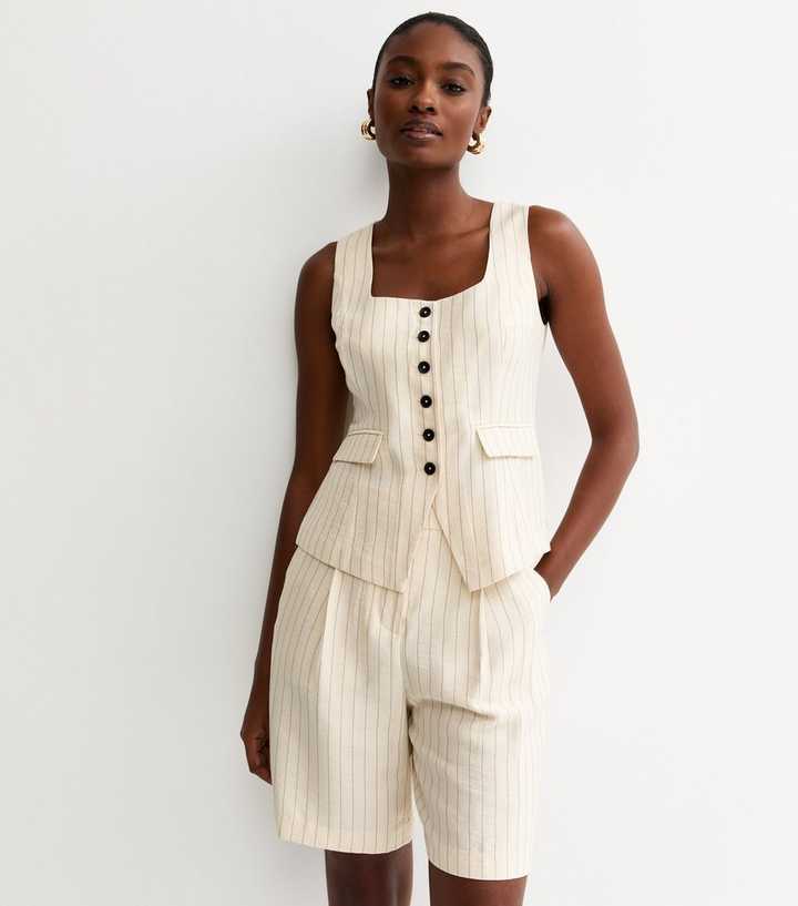 Cream Stripe Square Neck Waistcoat