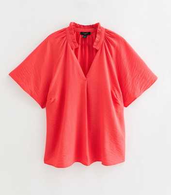 Curves Coral Grandad Neck Flutter Sleeve Blouse