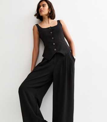 Black Wide Leg Pleated Trousers