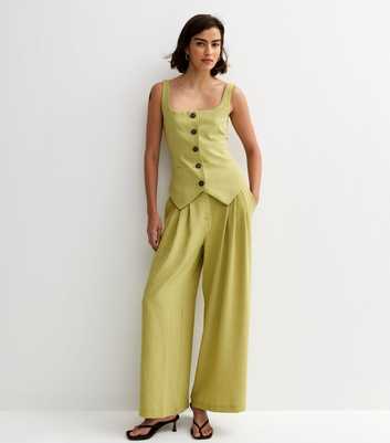 Light Green Wide Leg Pleated Trousers