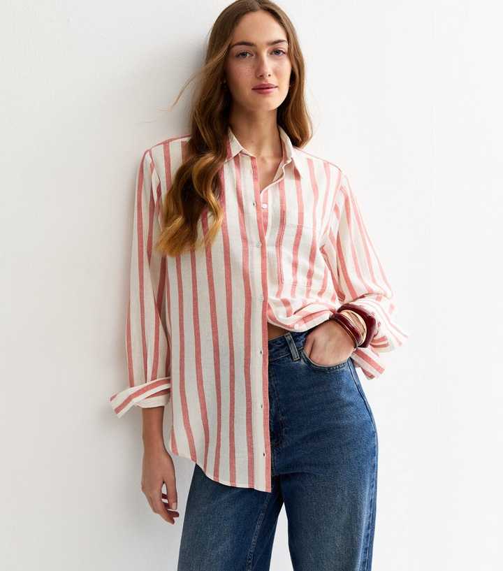 Tall Pink Cotton Striped Long Sleeve Shirt