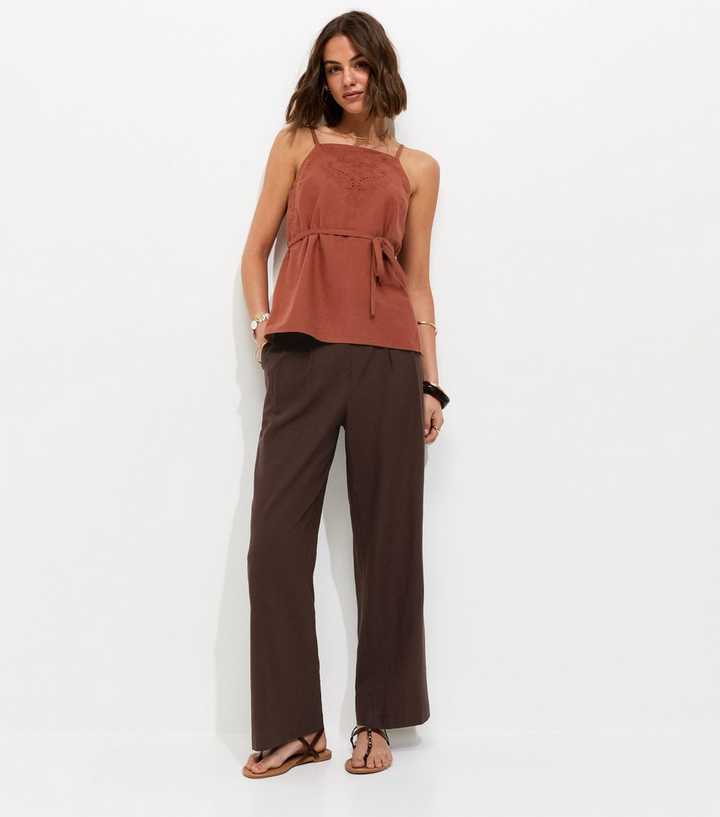 Brown Linen Rich Tailored Trousers