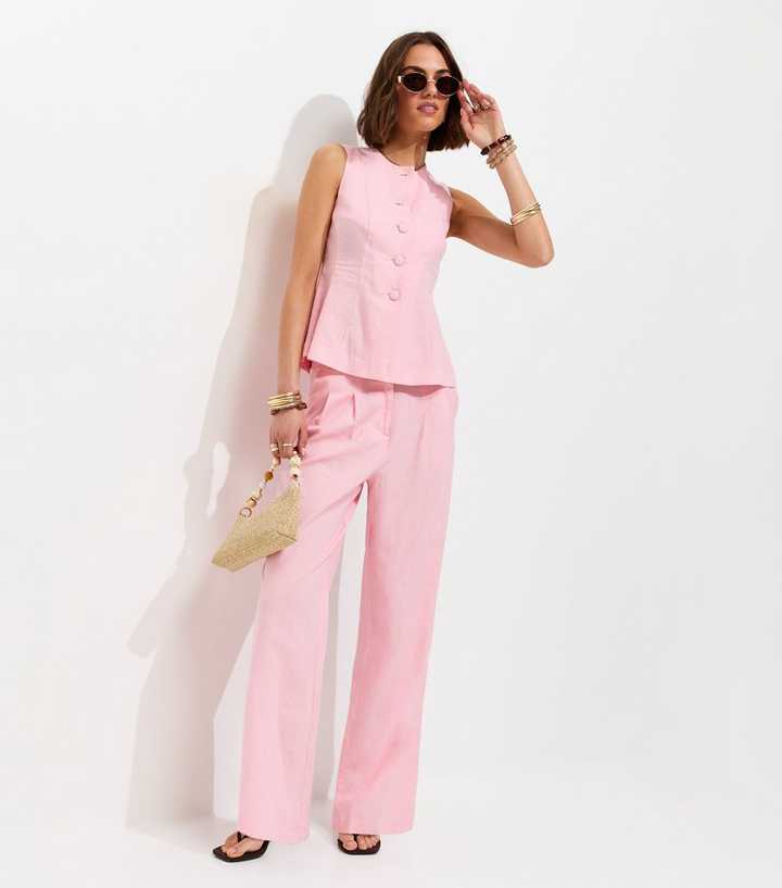 Pale Pink Linen Rich Tailored Trousers