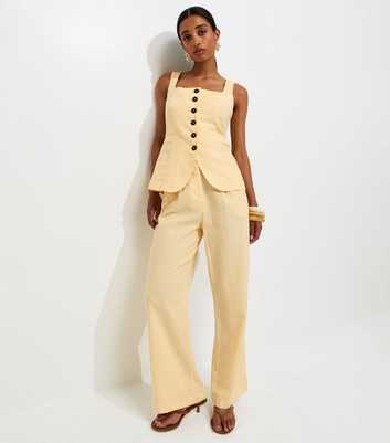 Light Yellow Linen Rich Tailored Trousers