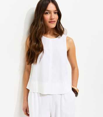 Petite White Linen Blend Sleeveless Top
