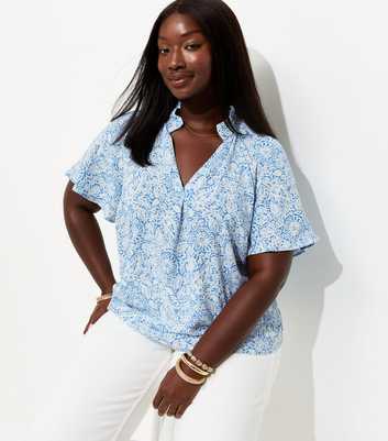 Curves Blue Paisley Print Flutter Sleeve Blouse