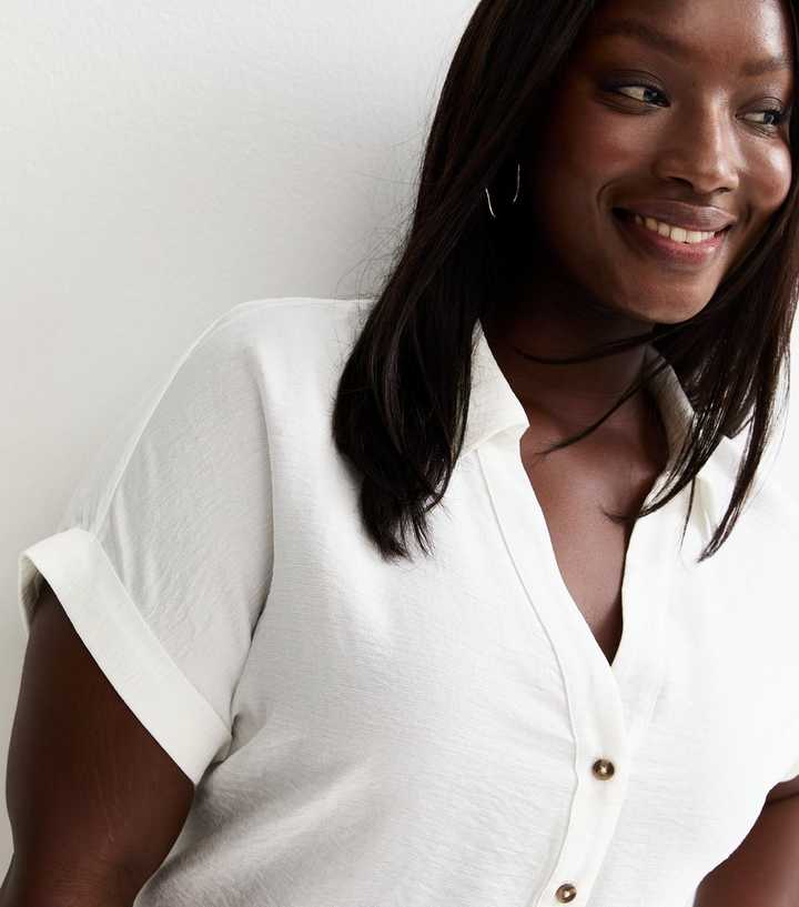 Curves White Plain Short Sleeve Shirt