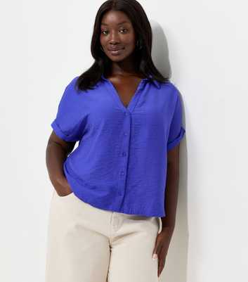 Curves Dark Blue Plain Short Sleeve Shirt