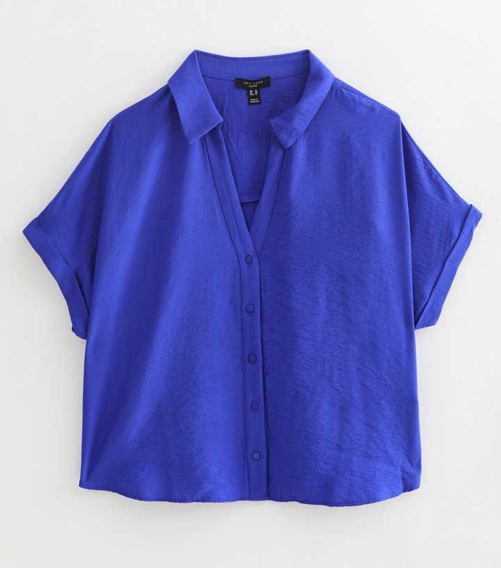 Curves Dark Blue Plain Short Sleeve Shirt
