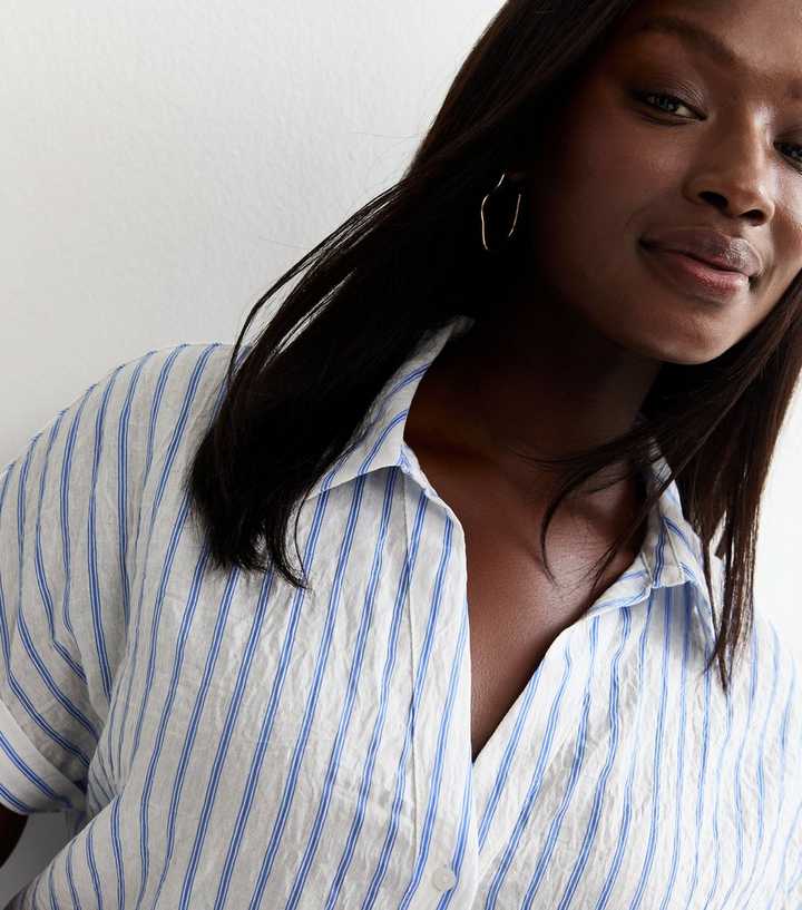 Curves Blue Striped Short Sleeve Shirt