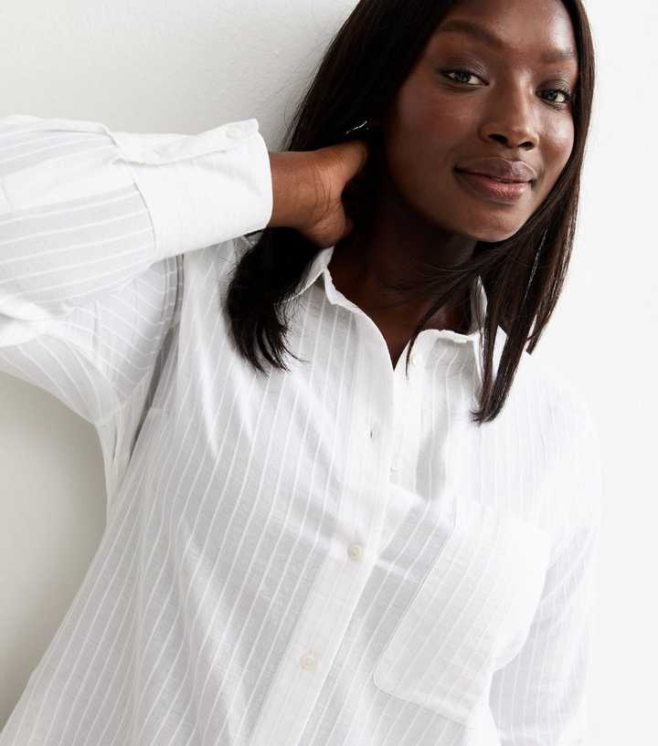 Curves White Cotton Striped Shirt