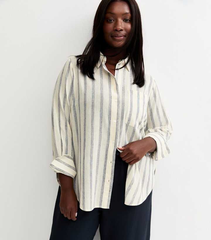 Curves Blue Pinstripe Long Sleeve Shirt