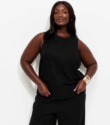 Curves Black Linen Blend Sleeveless Top