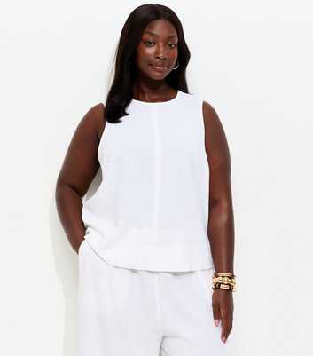 Curves White Linen Blend Sleeveless Top