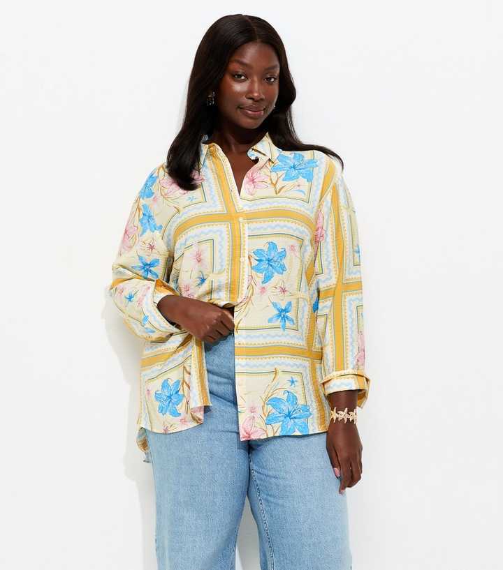 Curves Yellow Floral Title Print Shirt