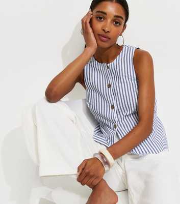 Blue Cotton Stripe Button Shell Waistcoat
