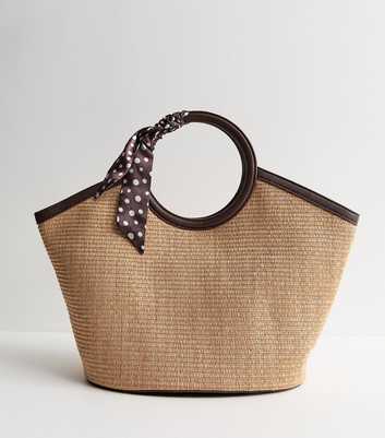 Stone Circle Top Handle Basket Bag with Scarf