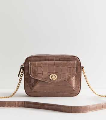 Mink Faux Leather Croc Embossed Crossbody Bag