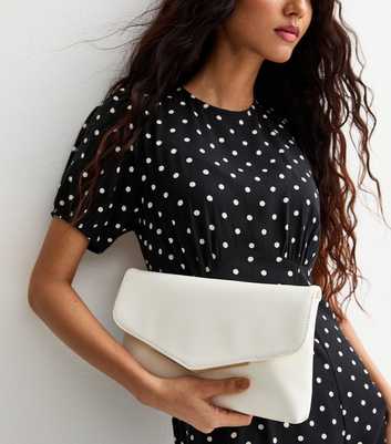 White Faux Leather Envelope Shoulder Bag
