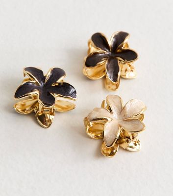Pack of 3 Gold Tone Enamel Mini Flower Hair Clips