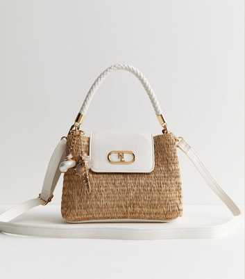 Stone Woven Plaited Handle Crossbody Bag