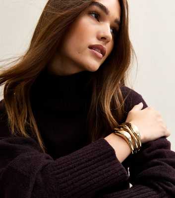 Gold Tone Chunky Sleek Wrap Around Bracelet